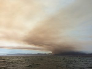 Wildfire smoke over the ocean